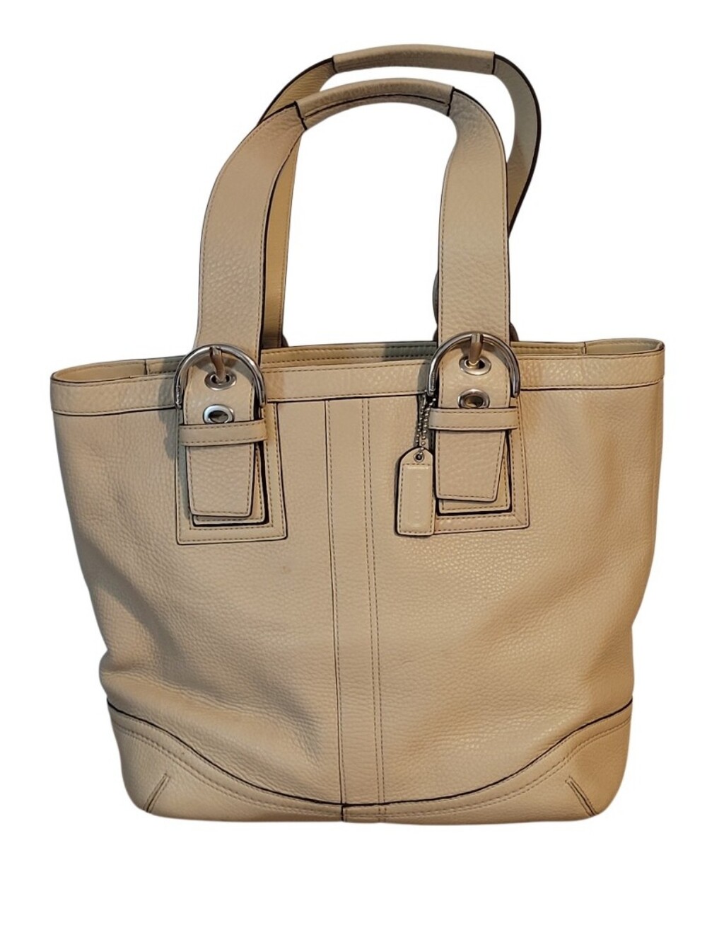 Coach F11093 Beige Pebble Satchel Handbag